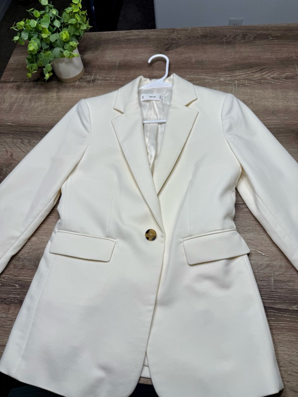 Mango Women's Cream Single-Button Blazer Jacket